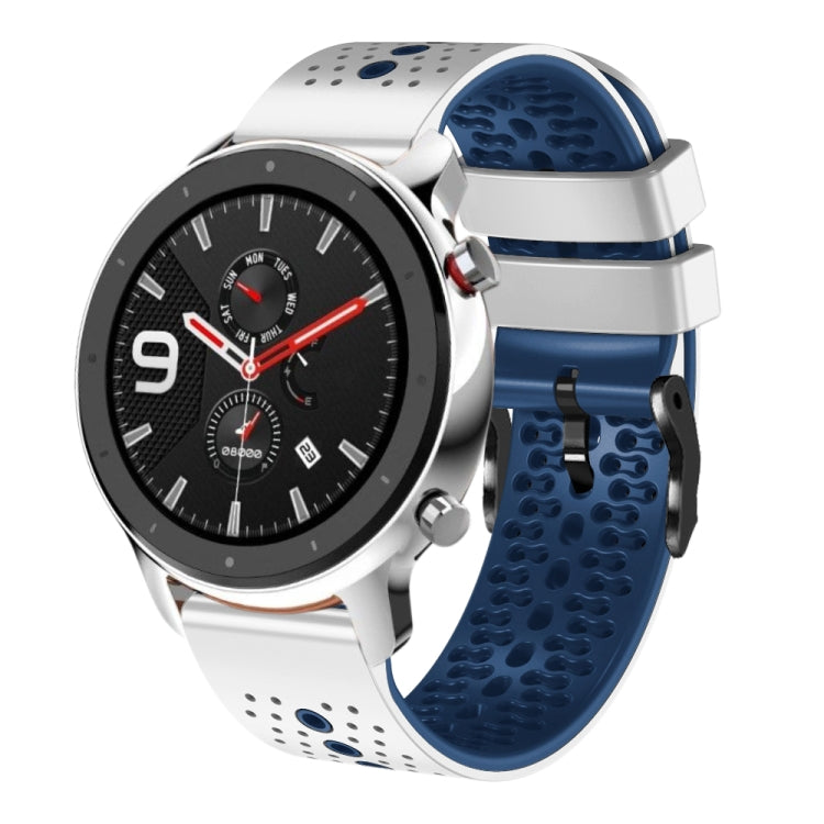 For Amazfit GTR 4 22mm Perforated Two-Color Silicone Watch Band(White+Blue)