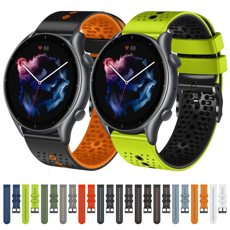 For Amazfit GTR 3 22mm Perforated Two-Color Silicone Watch Band(Army Green+Black)