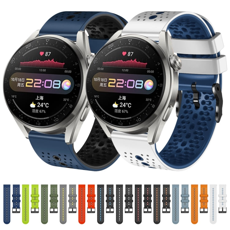 For Huawei Watch 3 Pro 22mm Perforated Two-Color Silicone Watch Band(Black+Grey)