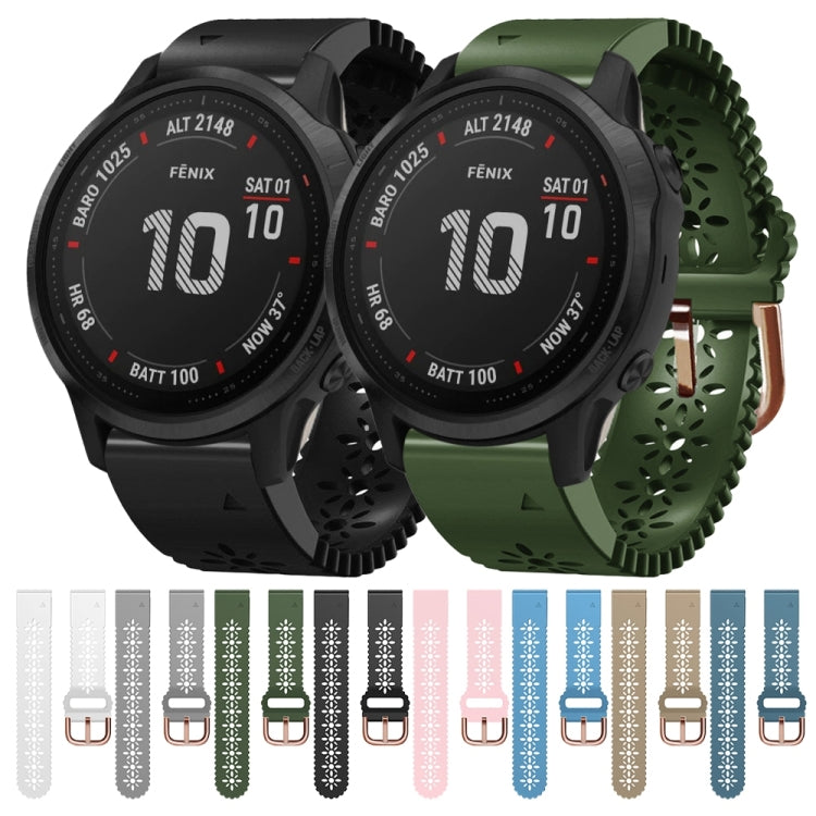 Compatible with Garmin Fenix 6S Pro 20mm Lady's Silicone Watch Band With Lace Punch(Khaki)