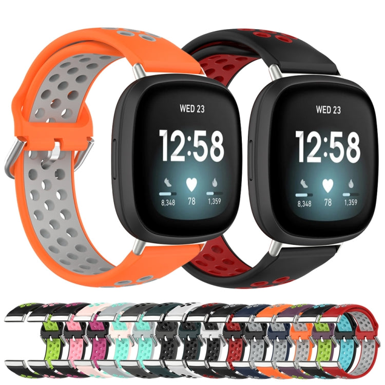 For Fitbit Versa 3 Two-Color Perforated Breathable Silicone Watch Band(Purple+Lime)