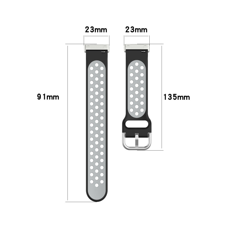 For Fitbit Sense Two-Color Perforated Breathable Silicone Watch Band(Dark Blue+Grey)