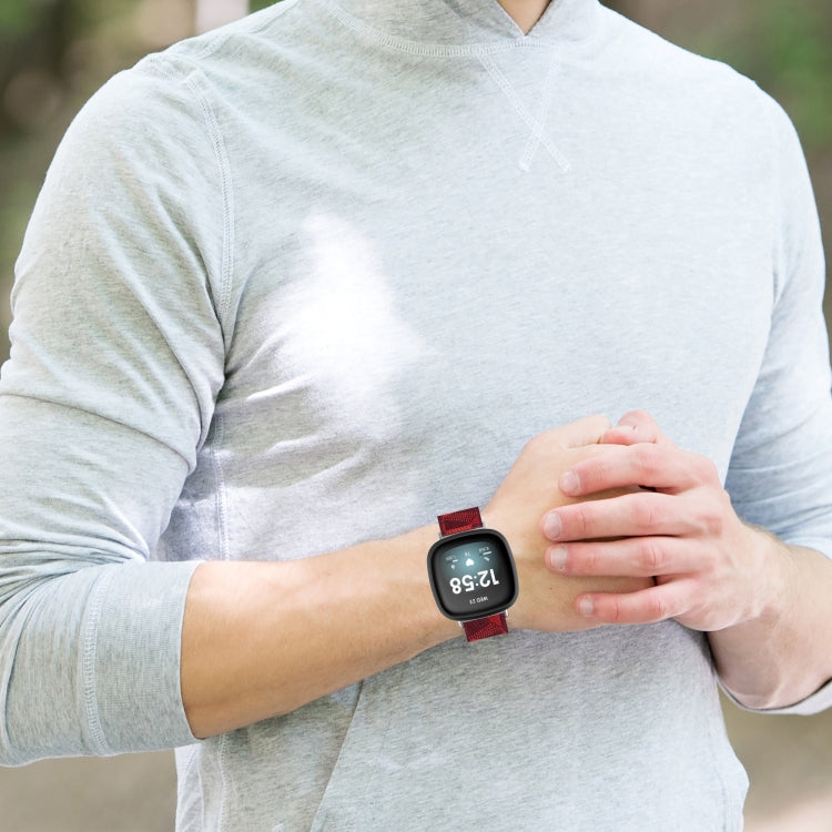 For Fitbit Sense Nylon Weave Canvas Watch Band(Red)