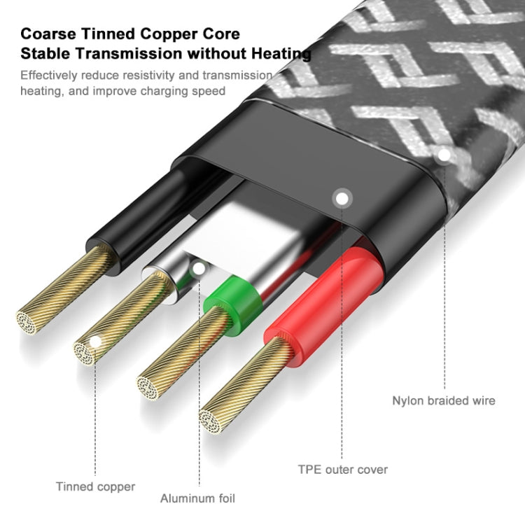 ENKAY Hat-Prince 30W USB C / Type-C to Apple 8 Pin 3A Fast Charging Data Weave Cable, Length:1m