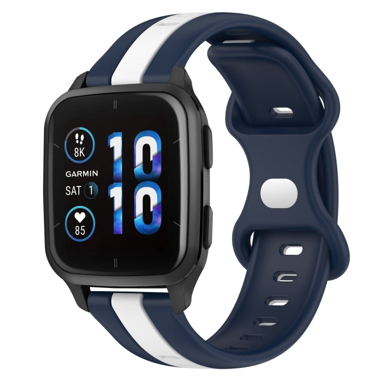 Compatible with Garmin Compatible witherunner Sq2 20mm Butterfly Buckle Two-Color Silicone Watch Band(White+Blue)