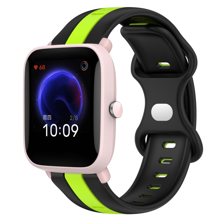 For Amazfit Pop Pro 20mm Butterfly Buckle Two-Color Silicone Watch Band(Black+Green)