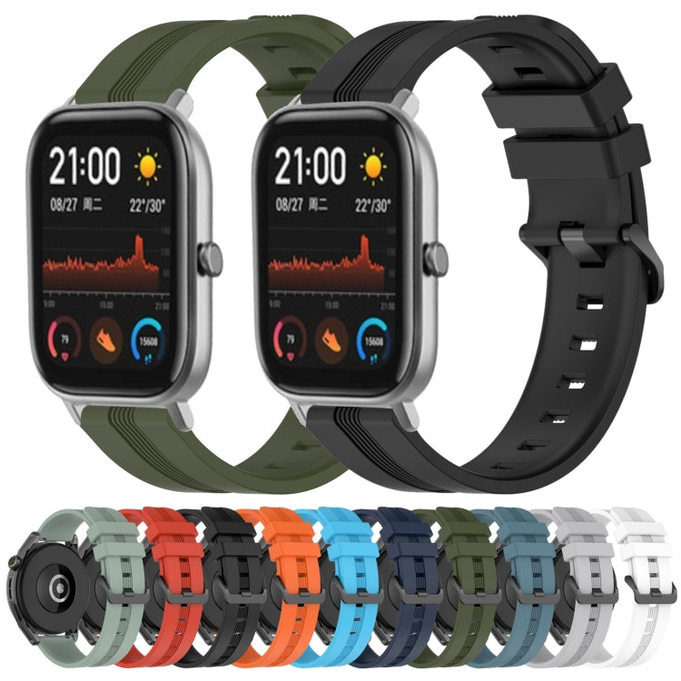 For Amazfit GTS 20mm Concave Striped Slicone Watch Band(Black)