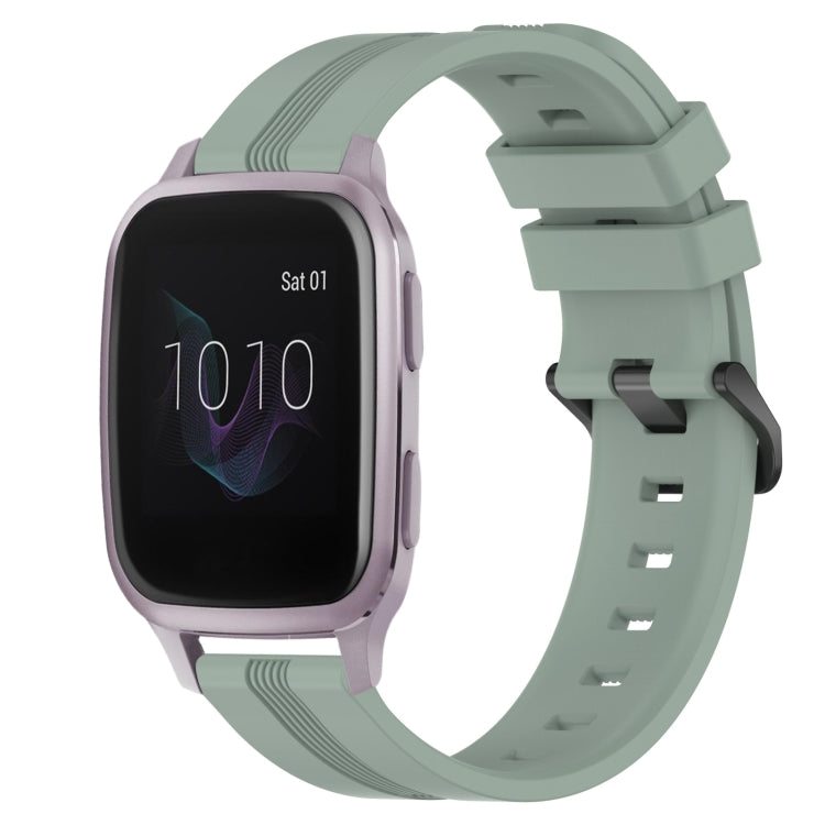 Compatible with Garmin Venu SQ 20mm Concave Striped Slicone Watch Band(Grayish Green)