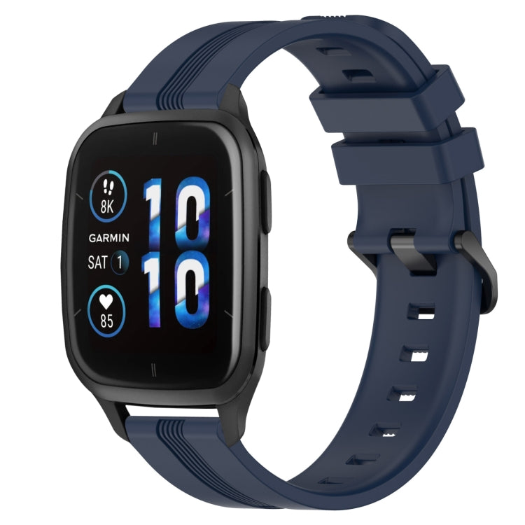 Compatible with Garmin Compatible witherunner Sq2 Music 20mm Concave Striped Slicone Watch Band(Navy Blue)