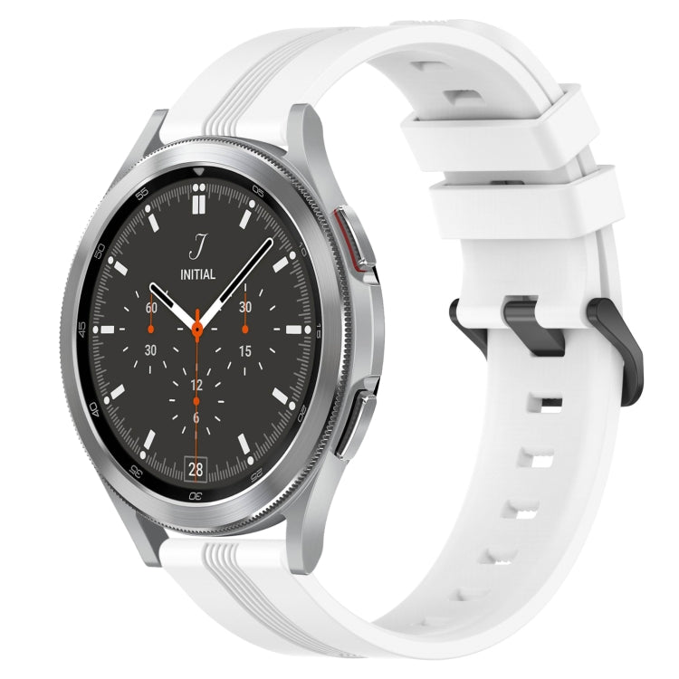 For Samsung Galaxy Watch 4 Classic 46mm 20mm Concave Striped Slicone Watch Band(White)