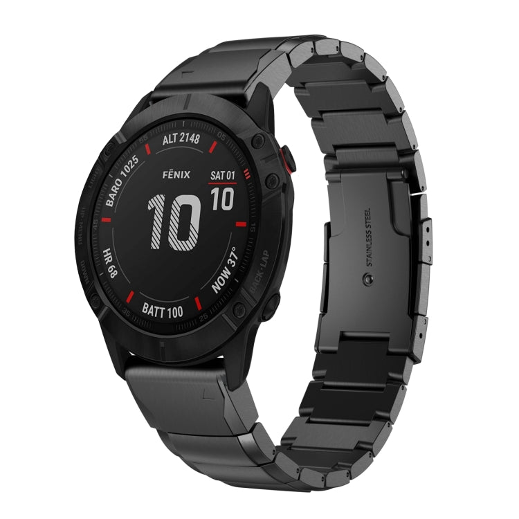 Compatible with Garmin Fenix 6X Pro 26mm Tortoise Shell Stainless Steel Watch Band(Black)