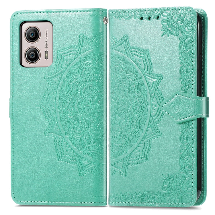 For Motorola Moto G53 5G Mandala Flower Embossed Horizontal Flip Leather Phone Case(Green)