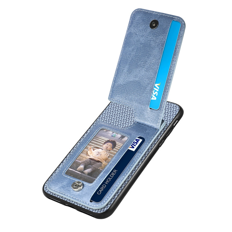 For iPhone SE 2022 / 2020 / 7 / 8 Carbon Fiber Vertical Flip Zipper Phone Case(Blue)