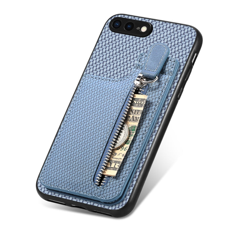 For iPhone SE 2022 / 2020 / 7 / 8 Carbon Fiber Vertical Flip Zipper Phone Case(Blue)