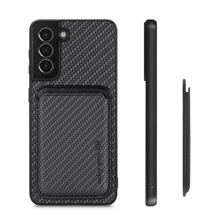 For Samsung Galaxy S21+ 5G Carbon Fiber Leather Card Magsafe Magnetic Phone Case(Black)