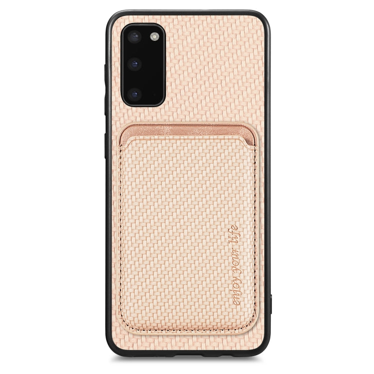 For Samsung Galaxy S20 Carbon Fiber Leather Card Magsafe Magnetic Phone Case(Khaki)