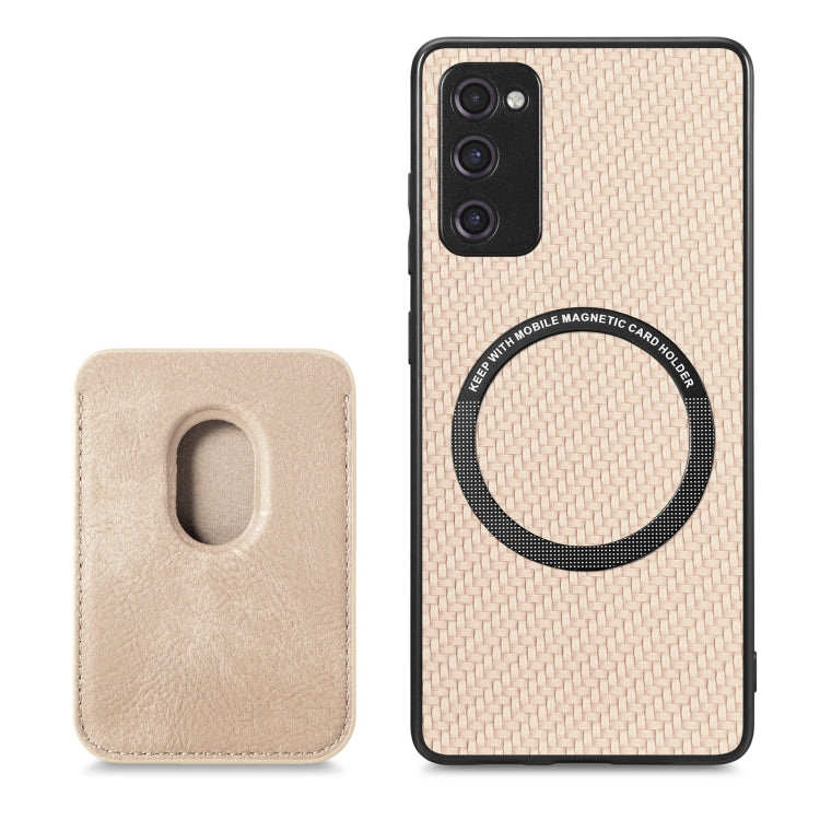 For Samsung Galaxy S21 FE 5G Carbon Fiber Leather Card Magsafe Magnetic Phone Case(Khaki)