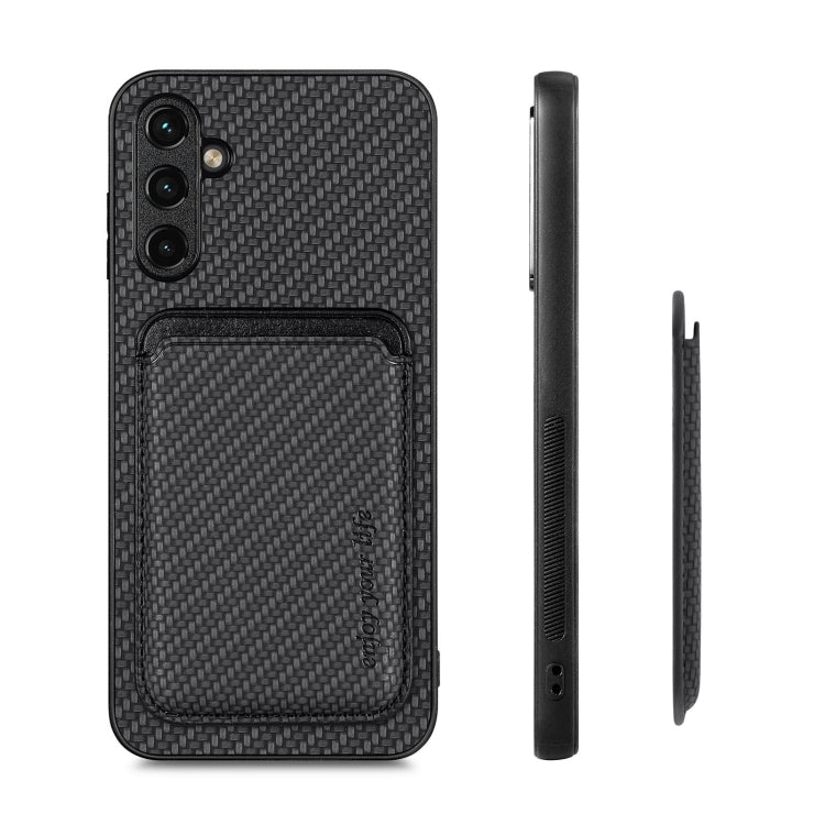 For Samsung Galaxy A14 5G Carbon Fiber Leather Card Magsafe Magnetic Phone Case(Black)