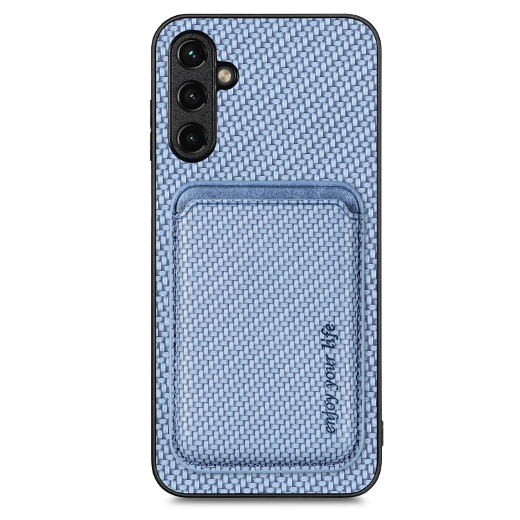For Samsung Galaxy A14 5G Carbon Fiber Leather Card Magsafe Magnetic Phone Case(Blue)