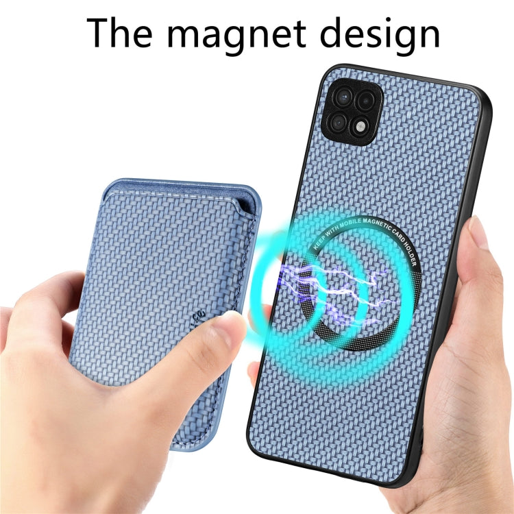 For Samsung Galaxy A22 5G Carbon Fiber Leather Card Magsafe Magnetic Phone Case(Blue)