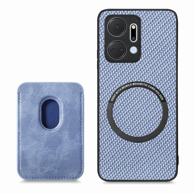 For Honor X7A Carbon Fiber Leather Card Magsafe Magnetic Phone Case(Blue)