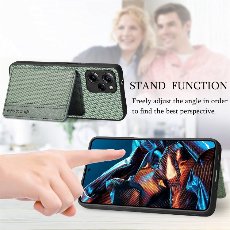 For Xiaomi Poco X5 Pro 5G Carbon Fiber Magnetic Card Wallet Bag Phone Case(Green) - free shipping - PMC TechLife - Order now!
