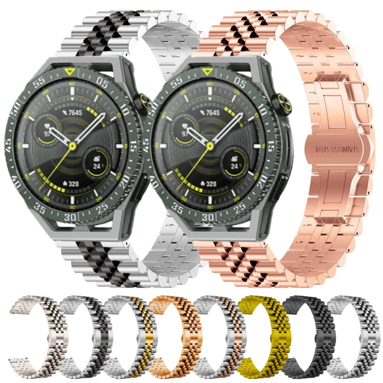 For Huawei Watch GT3 SE Five Bull Half Round Stainless Steel Watch Band + Strap Removal Tool(Rose Gold)