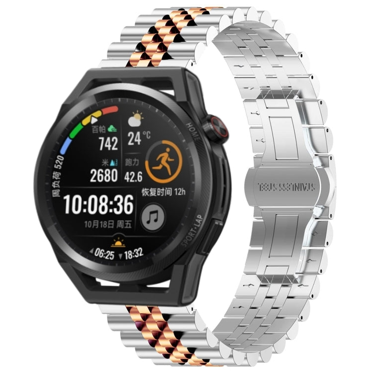 For Huawei Watch GT Runner Five Bull Half Round Stainless Steel Watch Band + Strap Removal Tool(Silver+Rose Gold)