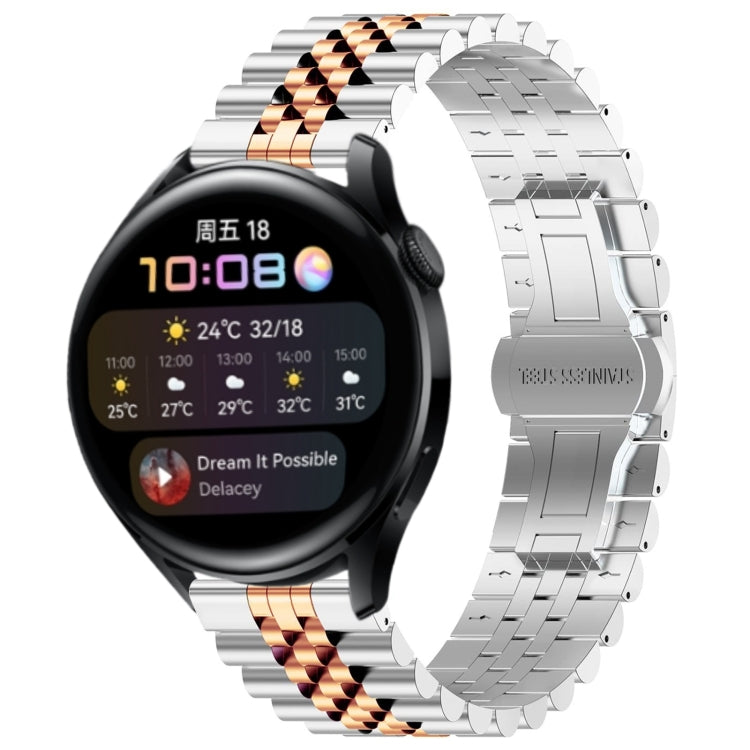 For Huawei Watch 3 / 3 Pro Five Bull Half Round Stainless Steel Watch Band + Strap Removal Tool(Silver+Rose Gold)