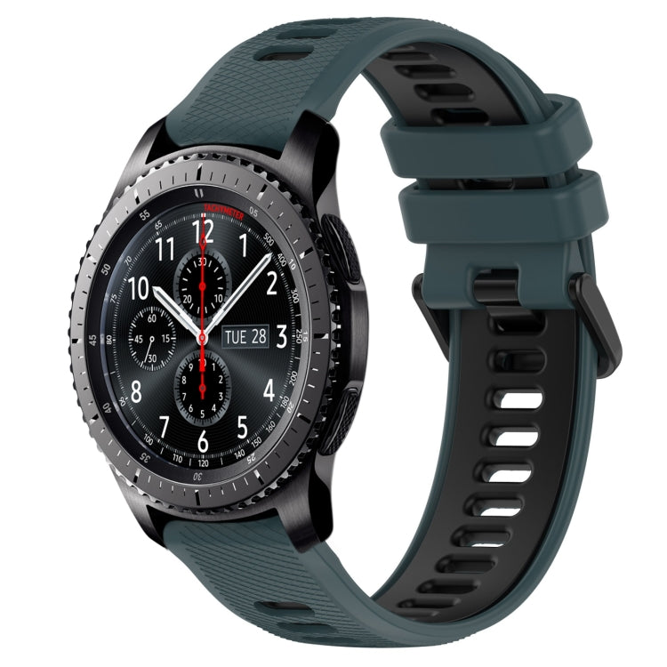 For Samsung Gear S3 Frontier 22mm Sports Two-Color Silicone Watch Band(Olive Green+Black)