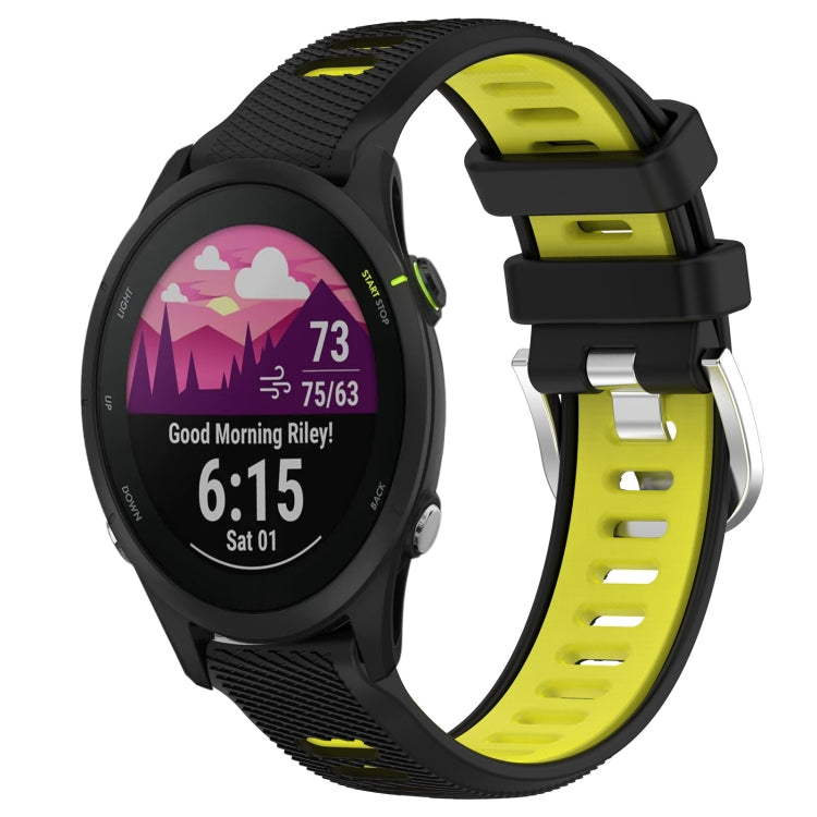 For Garmin Forerunner 255S Music 18mm Sports Two-Color Steel Buckle Silicone Watch Band(Black+Lime Green)