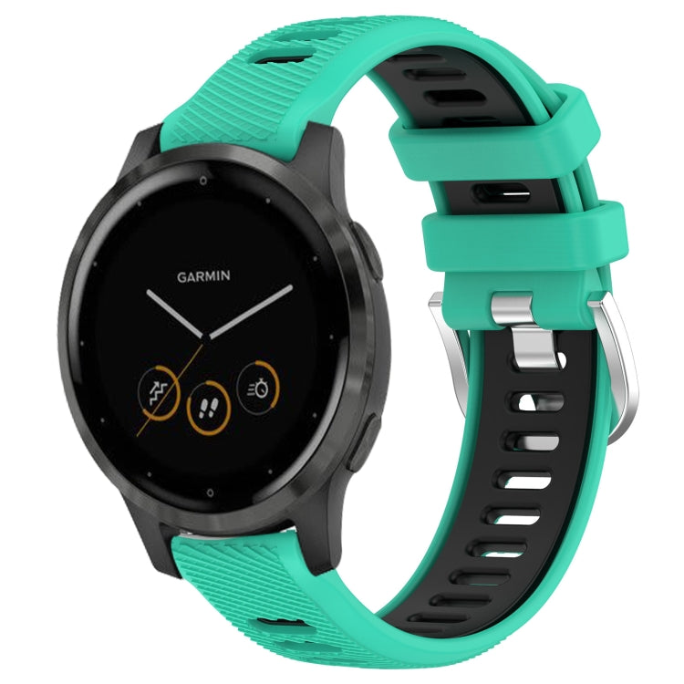 For Garmin Vivoactive 4S 18mm Sports Two-Color Steel Buckle Silicone Watch Band(Lake Blue+Black)