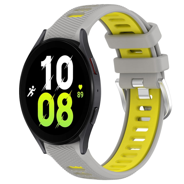 For Samsung Galaxy Watch5 44mm 20mm Sports Two-Color Steel Buckle Silicone Watch Band(Grey+Yellow)