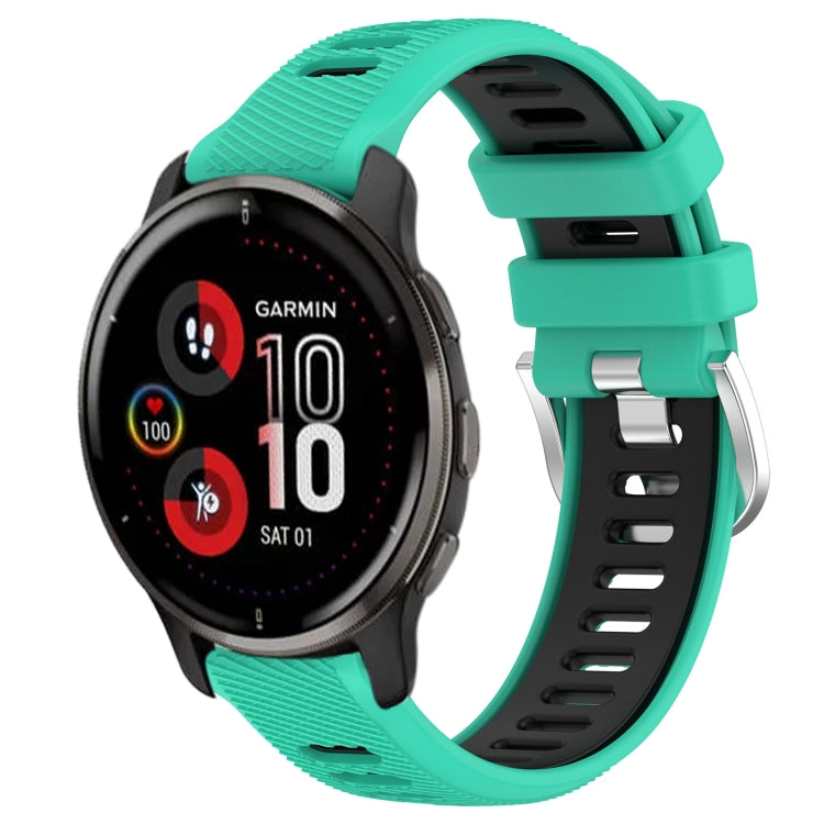 For Garmin Venu 2 Plus 20mm Sports Two-Color Steel Buckle Silicone Watch Band(Lake Blue+Black)