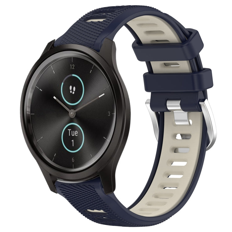 For Garmin VivoMove Style 20mm Sports Two-Color Steel Buckle Silicone Watch Band(Midnight Blue+Starlight)