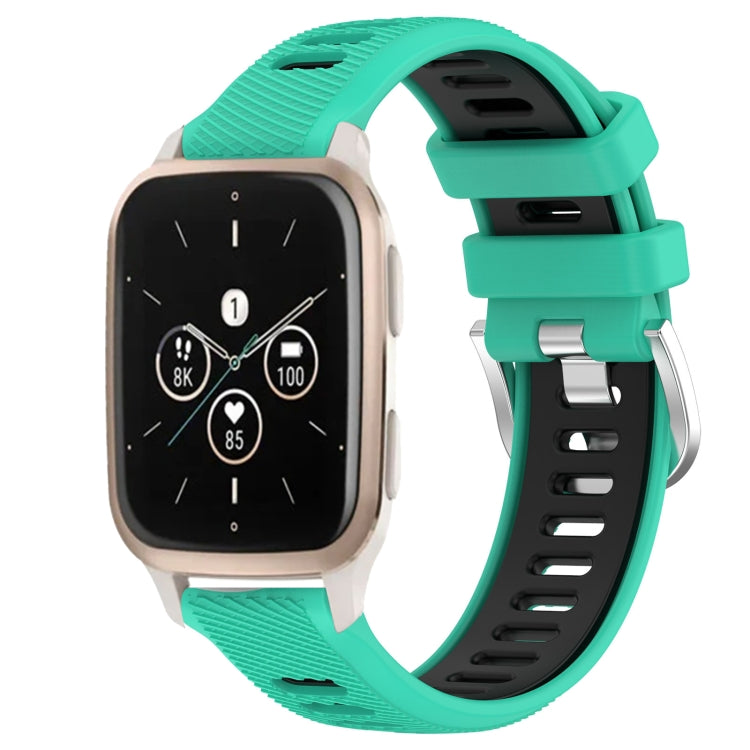 For Garmin Forerunner Sq2 Music 20mm Sports Two-Color Steel Buckle Silicone Watch Band(Lake Blue+Black)