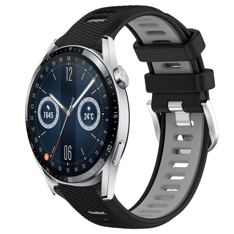 For Huawei Watch GT3 42mm 20mm Sports Two-Color Steel Buckle Silicone Watch Band(Black+Grey)