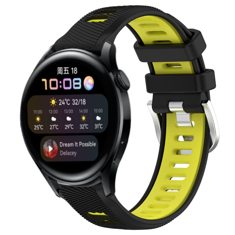 For Huawei Watch 3 22mm Sports Two-Color Steel Buckle Silicone Watch Band(Black+Lime Green)