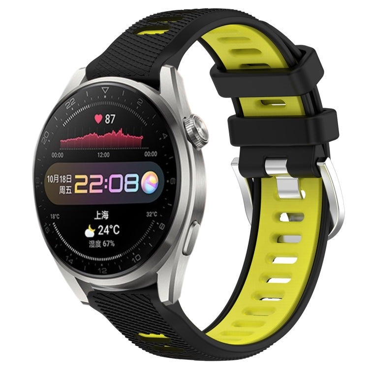 For Huawei Watch 3 Pro 22mm Sports Two-Color Steel Buckle Silicone Watch Band(Black+Lime Green)