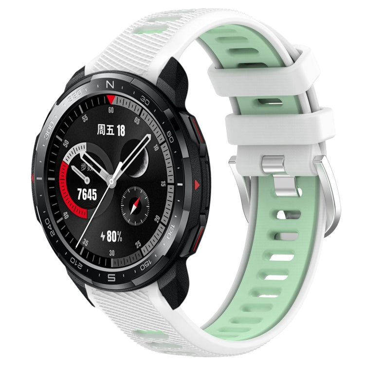 For Honor Watch GS Pro 22mm Sports Two-Color Steel Buckle Silicone Watch Band(White+Teal)