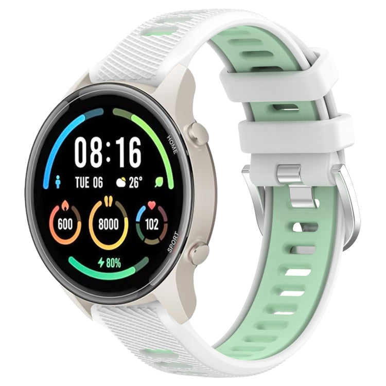 For Xiaomi MI Watch Color 2 22mm Sports Two-Color Steel Buckle Silicone Watch Band(White+Teal)