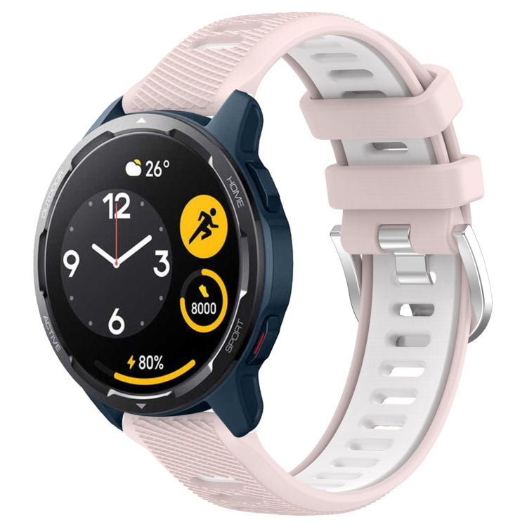 For Xiaomi Haylou RS4 LS12 22mm Sports Two-Color Steel Buckle Silicone Watch Band(Pink+White)