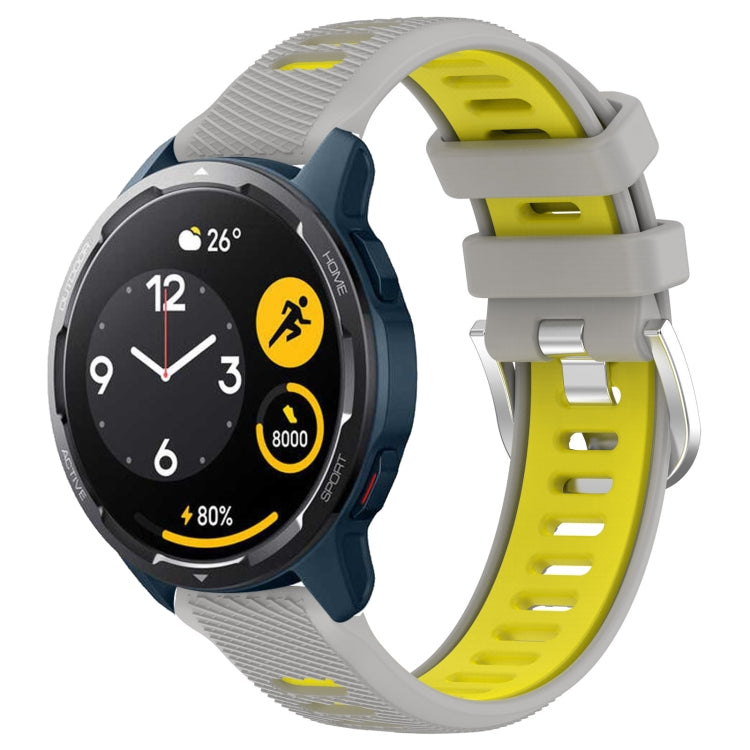 For Xiaomi Haylou RS4 LS12 22mm Sports Two-Color Steel Buckle Silicone Watch Band(Grey+Yellow)