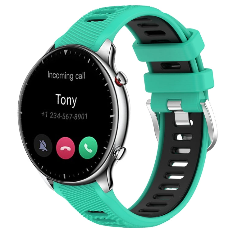 For Amazfit GTR 2 22mm Cross Texture Two Color Silicone Steel Buckle Watch Band(Lake Blue+Black)
