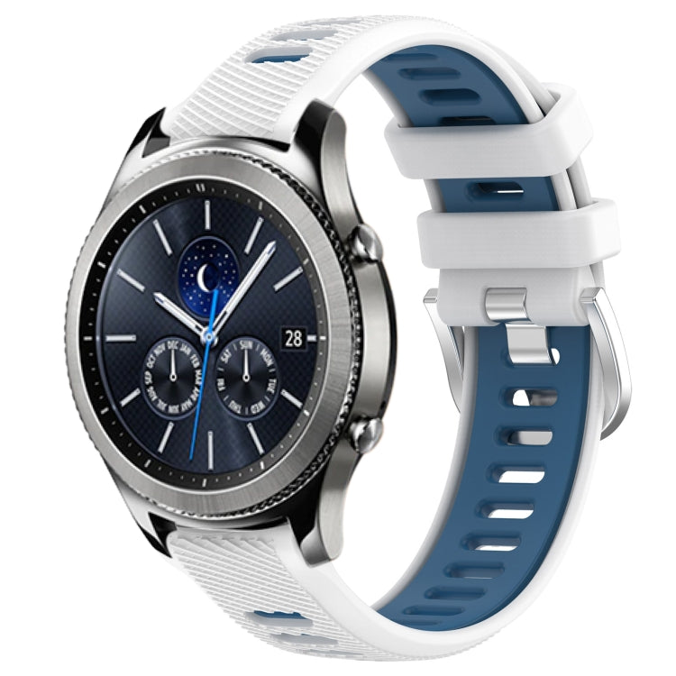 For Samsung Gear S3 Classic 22mm Sports Two-Color Steel Buckle Silicone Watch Band(White+Blue)