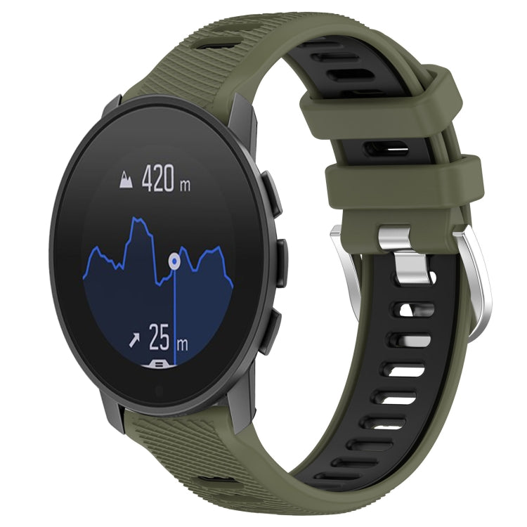 For SUUNTO 9 Peak 22mm Sports Two-Color Steel Buckle Silicone Watch Band(Army Green+Black)