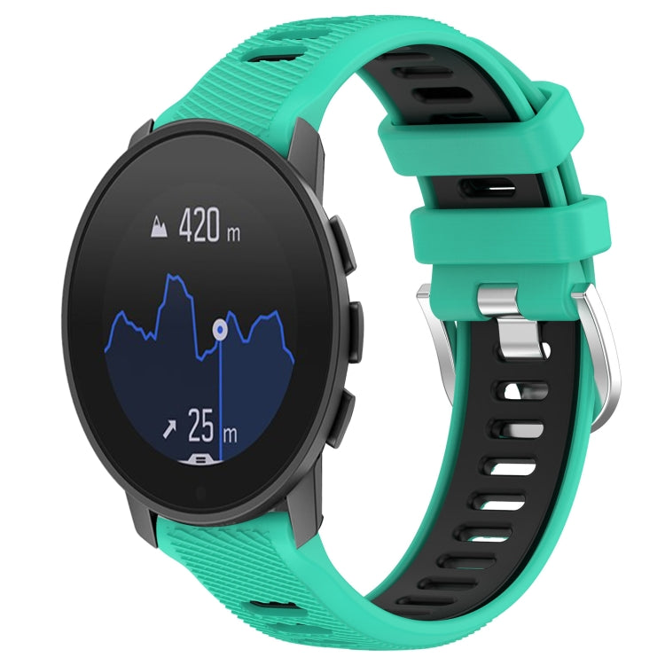 For SUUNTO 9 Peak 22mm Sports Two-Color Steel Buckle Silicone Watch Band(Lake Blue+Black)