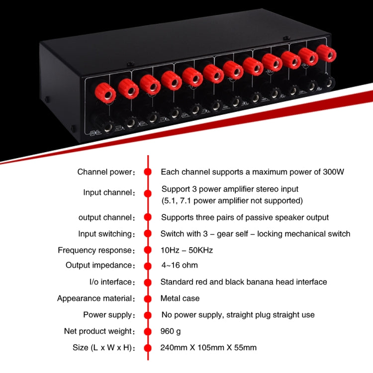 B036 3 Input 3 Output Power Amplifier And Speaker Switcher Speaker Switch Splitter Comparator - free shipping - PMC Jewellery - Order now!