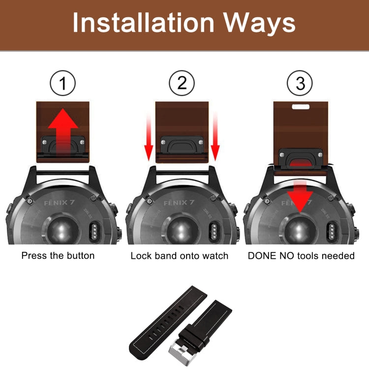 For Garmin Fenix 3 26mm Sewing Leather Steel Buckle Watch Band(Red Brown) - Smart Wear by PMC TechLife | Online Shopping South Africa | PMC TechLife
