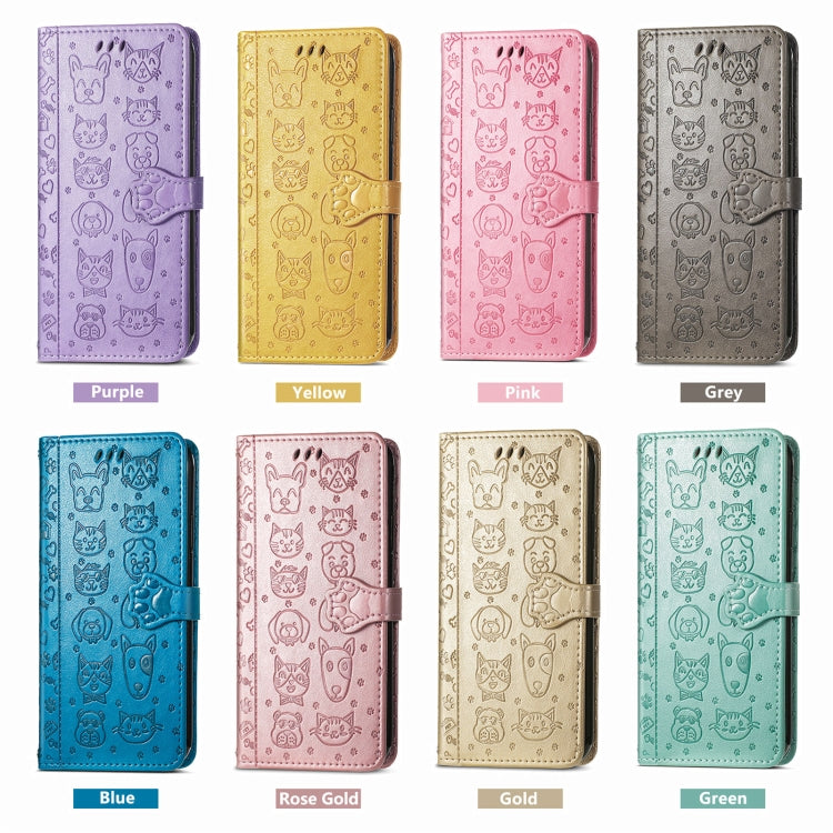 For OnePlus Nord CE 3 Lite Cat and Dog Embossed Leather Phone Case(Rose Gold)